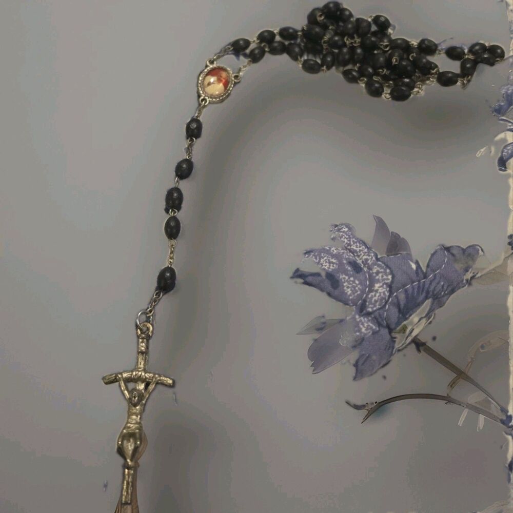 Pope Francis Virgin Mary Centerpiece Medal Silver Tone Enamel Devotional Rosary